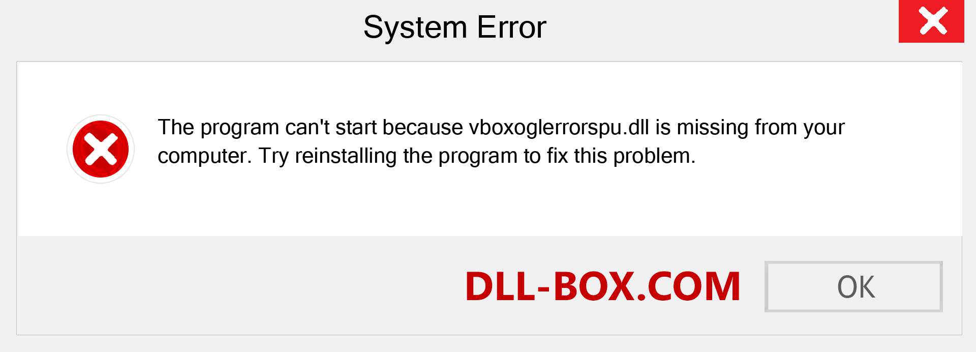  vboxoglerrorspu.dll file is missing?. Download for Windows 7, 8, 10 - Fix  vboxoglerrorspu dll Missing Error on Windows, photos, images